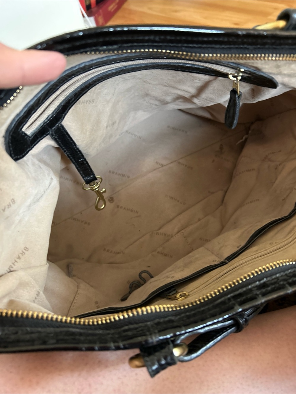 Brahmin Black Croc-Embossed Shoulder Tote with Gold Hardware - Picture 6 of 6